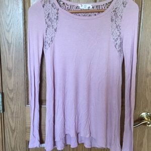 Hippie rose pink long sleeve t-shirt with lace